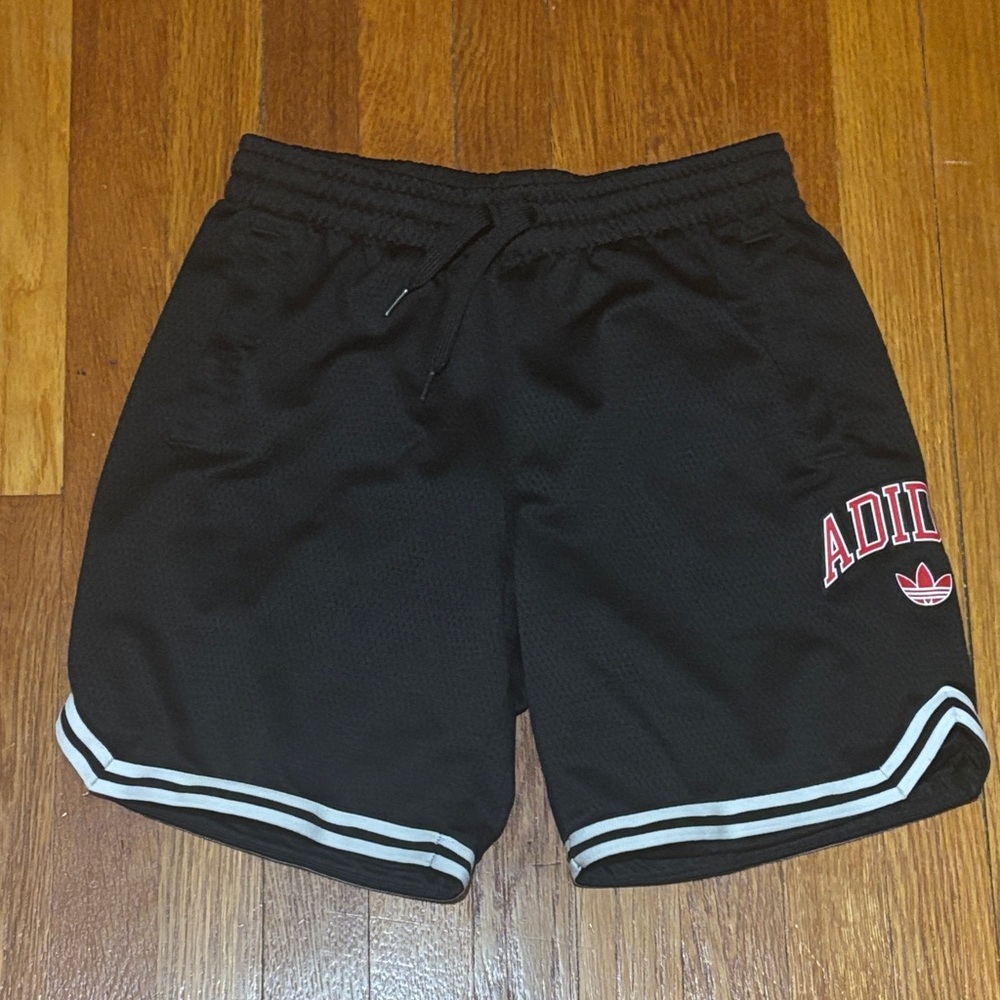Adidas Black Athletic Shorts with Red Logo